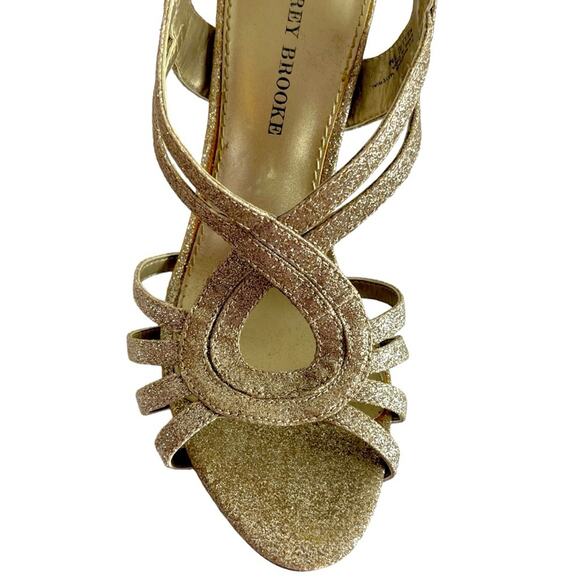 Audrey Brooke Kellie Heels Gold Shimmer Open Toe Slingback Women’s Size 7.5M - Picture 10 of 13